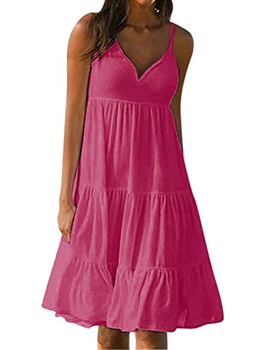 ORANDESIGNE Strandkleid Damen Kurz Bunt Sommerkleid Rundhals Knielang Elegant Festlich Freizeitkleid Årmellos Neckholder Kleid Boho Trägerkleid...