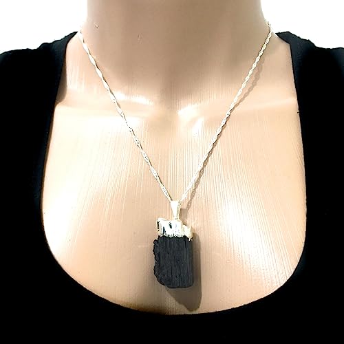 Colar Folheado Prata Turmalina Negra Bruta