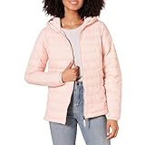 Amazon Essentials Women's Lightweight Long-Sleeve Full-Zip Water-Resistant Packable Hooded Puffer Jacket, Light Pink, Large