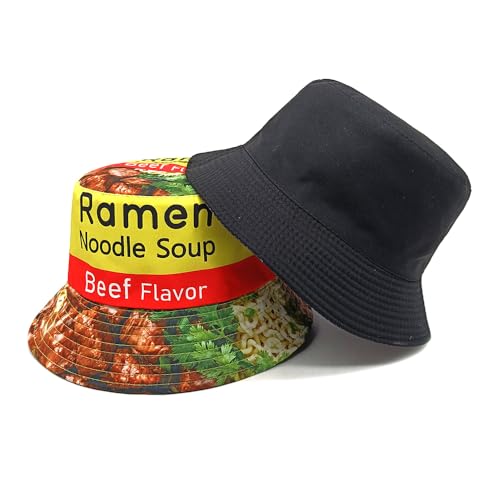 Image of Bucket Hat for Women Men,Travel Sun Beach Cap,Unisex Fishing Outdoor Boonie (Beef Ramen)