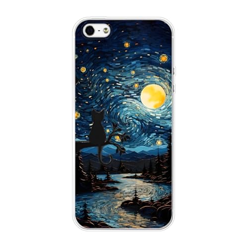 Sunrive Cover compatibile con iPhone 5/5S/SE(2016), Custodia Case in molle Trasparente silicone Morbida Flessibile Antigraffio protettiva back Modelli custodie(Pittura a olio)