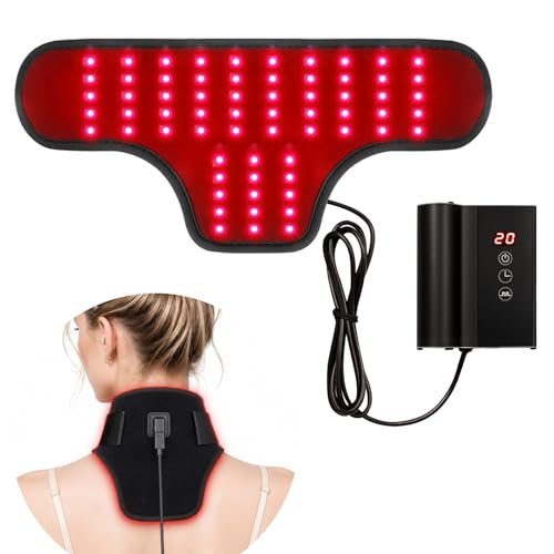 Red Light Therapy for Neck and Shoulders Rechargeable Infrared Neck Wrap with 660nm Red & 850nm Near Infrared Light Portable Wearable Device for Home and Office Daily Use