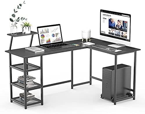 naspaluro L-Shaped Desk, Large 2 Layer Storage Computer Desk Wood Corner Desk with CPU Stand, PC Laptop Table Study Gaming Table Workstation for Home Office