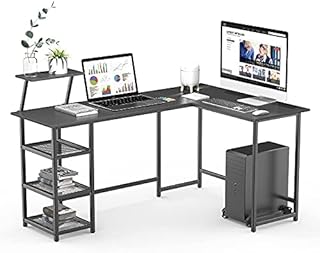 naspaluro L-Shaped Desk, Large 2 Layer Storage Computer Desk Wood Corner Desk with CPU Stand, PC Laptop Table Study Gaming Table Workstation for Home Office