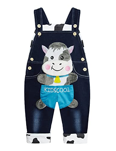 Image of Kidscool Space Baby Toddler Girls Soft Knitted Cotton Denim Cute Cartoon Overalls