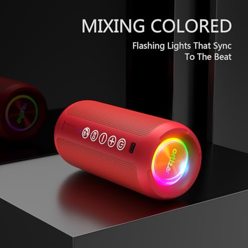 Image of Ortizan Portable Bluetooth Speaker: IPX7 Waterproof, 24W Loud Sound, Deep Bass, Bluetooth 5.3, LED Lights, Wireless Stereo Pairing, 30H Playtime, for Home /Outdoor /Party /Beach, Birthday Gift (Red)