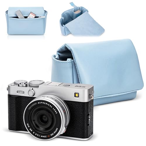 Funda de cuero para cámara Fuji X-E5 y PowerShot V1 azul miniatura 1