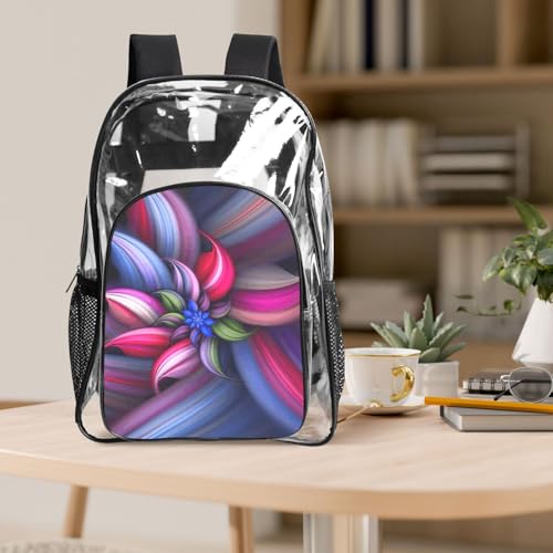 Mochila con estampado de flores de PVC transparente y bolsillo frontal 5