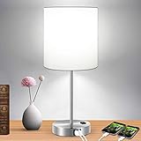 Touch Control Table Lamp, 3-Way Dimmable Lamp with 2 Fast Charging USB Ports & Power Outlet, Bedside Lamp, Nightstand Lamp, USB Lamp for Bedroom, Living Room, Office, Daylight White Bulb Included