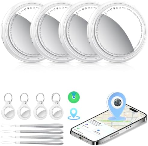 Tukio Air Tags Schlüsselfinder 4er Pack für Apple Wo ist? APP (Nur iOS) | [MFi-Zertifiziert] Smart Tracker Key Finder Austauschbarer Akku, 100 dB Alarm, Koffer Tracker für Gepäck/T