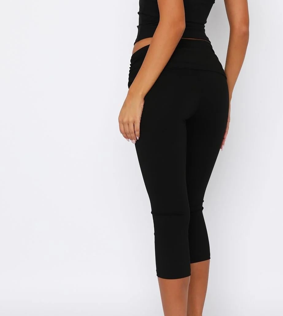 DSORVICD Capri Pants for Women Fold Over Elastic Waist Yoga Leggings Y2k Slim Fit Going Out Cropped Pant - Image 4