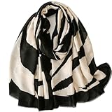 WaJuemy Travel Boho Scarf for Women Casual Lightweight Pashmina Scarves Fashion Multicolor Shawl Wraps with Fringed Beads (51 Black/Beige)