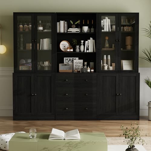 VOWNER Vitrine en Verre 180 cm Haute, Bibliothèque avec Portes en Verre, Étagère Haute sur 6...