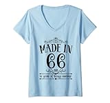 Womens Born in 1966 56 Years Old Made in 1966 56th Birthday V-Neck T-Shirt