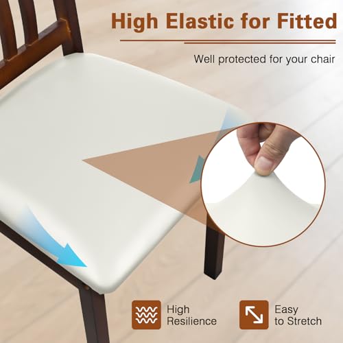 WUSOUPU Leather Seat Covers for Dining Chairs Waterproof Chair Seat Covers Set of 4 Oilproof & Wipeable Kitchen Chair Seat Covers Protector with Buckle Strap (White, 4 Pcs) by WUSOUPU - Image 4