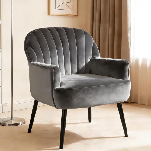 Qinazoe Grey Velvet Accent Chair for Living Room (Grey)