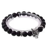 ADGJL Perlen Für Armbänder, 7 Chakra Natursteine Perlen Vulkan Lava Armreif Elastisch Drachen Schmuck Elastisch Schwarz Yoga Armbänder Ätherisches Öl Diffusor Männer Geschenk
