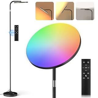 SIBRILLE RGB Floor Lamp, 36W Bright LED Standing Lamp, Stepless Dimming Color Changing Torchiere Floor Lamps with Remote, 350°Rotating Modern Tall Floor Lamp for Living Room, Gaming Room