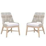Starlight Canyon Home Gray Woven Dining Chair Set of 2 – Lounge Seating with Solid Mahogany and Steel Frame – Chair Set for Stylish Dining Room Use
