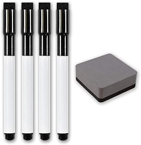 The Magnet Shop Whiteboard Marker, Magnetic Dry Wipe Pens with Eraser Tip for Home, Office and School. Works great with Dry Erase Meal Planners and Weekly Organisers. (Black/Grey Eraser, 4 Pack + 1)
