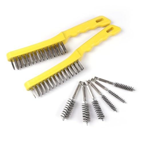 Image of Wire Scratch Brush 8 Set, Heavy Duty Stainless Steel 11 Inch with Plastic Handle Descaling Welding Dust Bending Hand Tool, Teel Brush Rust Remover for Metal
