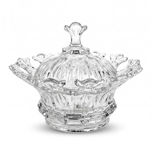 Image of Crystal Glass Candy Jar with Lid, Decorative Dry Fruit Storage Bowl for Chocolates, Mukhwas, Cookies & Snacks, Elegant Serving Container for Dining Table, Gift Item