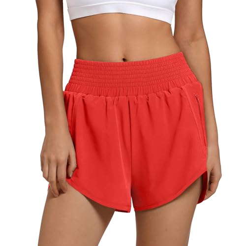 Women's High Waist Athletic Shorts Quick Dry Sporty Workout Running Shorts for Women with Zipper Pocket2