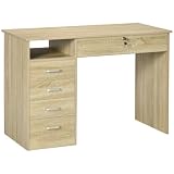 HOMCOM Scrivania per Ufficio Salvaspazio con 5 Cassetti 110x50x76cm Rovere