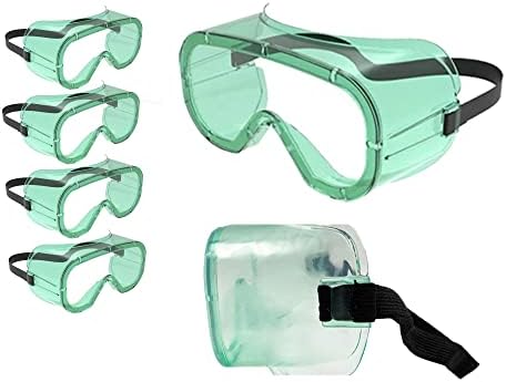5 Pairs Durable Safety Airsoft Goggles Anti Fog Scratch Proof Chemical Splash Resistant For Professional Work or Personal Use Adjustable Eye Protection Over Spectacles Science Goggles (Green/Black)