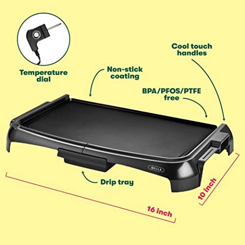 Bella 10" X 16" Griddle Non-Stick, Adjustable Control Knob With 7 Settings, Dishwater Safe, Pfoa Free, Black #TOP2