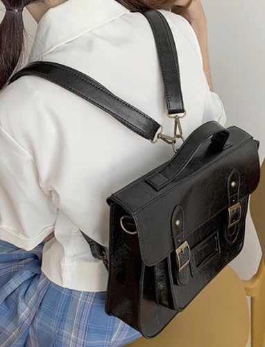 블랙 백팩 백 가죽 백팩 캐주얼 조절 가능한 숄더 북백 토트 메신저 백 — 사진 7