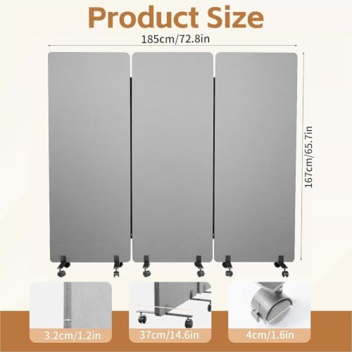BBTEQEKN 3 Panel Soundproof Room Divider with Wheels, Cubicle Divider by BBTEQEKN - Used condition - Image 4