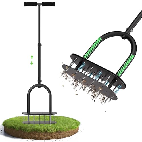 seasky Lawn Aerator, Manual Lawn Aerator Tool with Padded T-Handle, Wide Foot Plate & 15-3 Inch Solid Steel Spikes, Dual-Layer Design for Effortless Aeration in Lawn, Yard and Garden Soil by seasky - Used condition - US$21.58