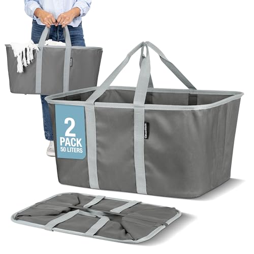CleverMade Collapsible Laundry Tote 2-Pack (50L) – Foldable Carry-All Storage Bin for Laundry, Car Trunk, RV, Dorm & Home Organization - Charcoal by CleverMade - Used condition - US$40.49