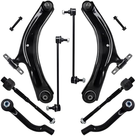 AUQDD 8Pc Front End Suspension Kit Fit For 2008-2013 Ni-ssan Rogue, 14-15 Rogue Select, 2 Lower Control Arm w/Ball Joint 2 Sway Bar Link 4 Outer Inner Tie Rod End (# K621452 K621453 EV800550 ES800582) Cover