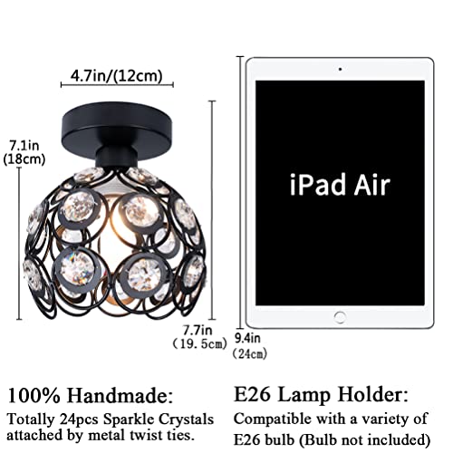 Tislyco Modern Chandelier Crystal Ceiling Hallway Light, Mini Semi Flush Mount Ceiling Light Fixture Mini Chandelier, Antique Black Metal Crystal Chandelier Lamp Entryway Bedroom Bathroom Kitchen #TOP4