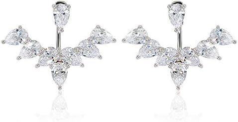 Marquise & Round Brilliant Cubic Zirconia Floral Front Back Jacket Earrings Plated in White Gold