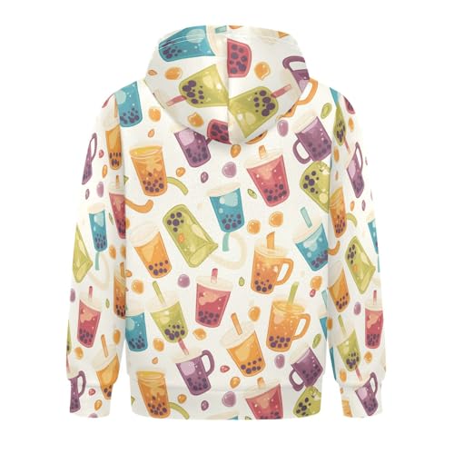 Bubble Tea Pattern Unisex Kids Sweatshirt Crewneck Hooded Pullover Hoodies Kangaroo Pocket2