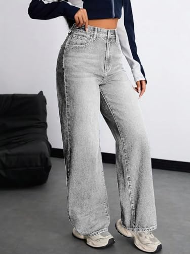 Image of KOTTY Women's High Rise Wide Leg Denim Jeans | Relaxed Fit Casual Everyday Jeans for Women
