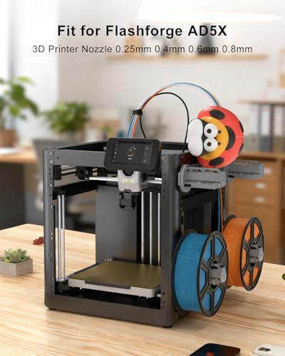 3D Printer Nozzle Kit Fit for Flashforge AD5X, Includes 0.25mm 0.4mm 0.6mm 0.8mm Nozzles with 4 Silicone Covers