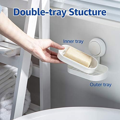 Amazon Brand - Umi Soap Holder Suction Cup NO-Drilling & Removable Suction Soap Dish Holder Wall Mounted Wall Soap Dish Waterproof for Shower Bathroom & Kitchen Bath Soap Dish Max Hold 5kg White