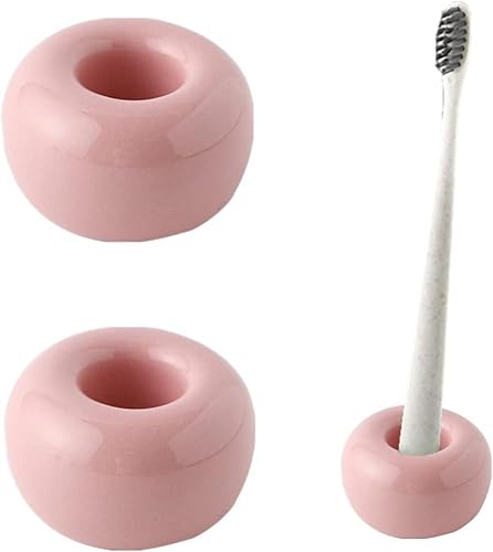Small Ceramic Toothbrush Holder Stand for Bathroom, 2Pcs Mini Ceramic Toothbrush Holders, Ceramics Handmade Bathroom Toothbrush Holders, Pink