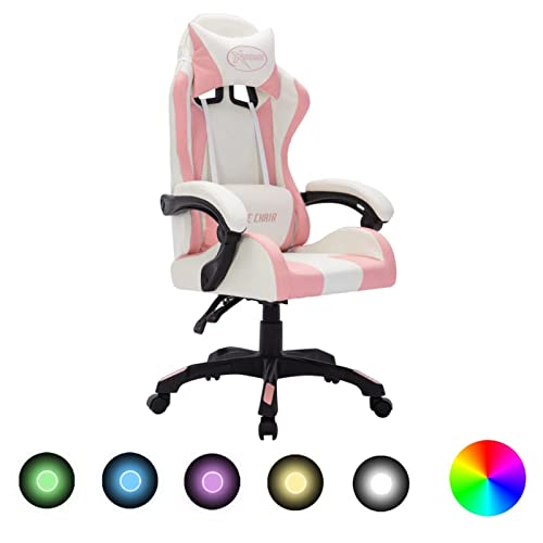 Snsowed Silla Gaming con lucesRGB Cuero sintético Rosa y Negro, Silla Escritorio, Silla Gamer, Silla Oficina, Silla Ordenador, Silla Estudio, Silla Despacho