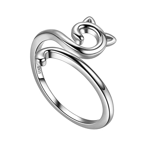 Jewmon Damen Ring Kätzchen Katze verstellbar Ring 925 Sterling Silber Niedlich Katze offener Ring Süßer Tier Schmuck Geschenk für Mädchen Frauen Weihnachten Geburtstag FR0050W Cover