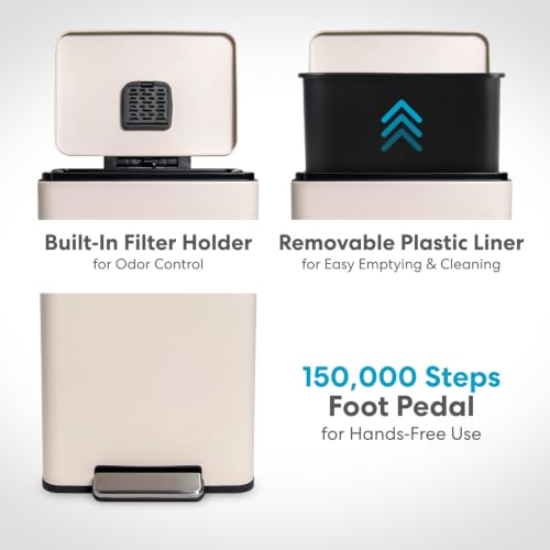 Image of Simpli-Magic 50 Liter / 13.2 Gallon Soft-Close, Smudge Resistant Trash Can with Foot Pedal and Built in Filter- White Color
