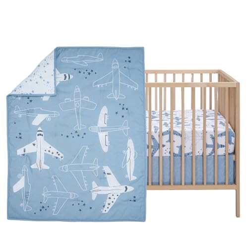 Image of Bedtime Originals Little Aviator 3-Piece Airplane Nursery Baby Crib Bedding Set, Blue