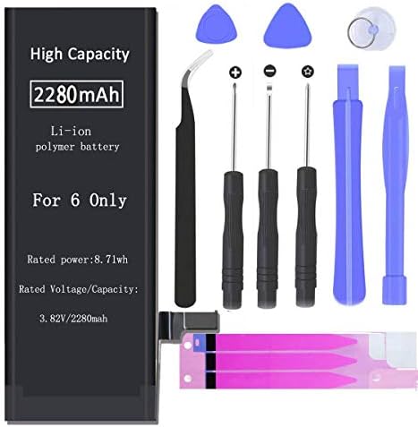 Battery for iPhone 6,Beso 2280mAh Battery Replacement Compatible with iPhone 6,High Capacity Li-Polymer Rechargeable Battery with Complete Repair Tool Kit Adhesive -(Only for 6)