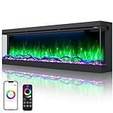 OSEYM 60 inch 3 Sided Electric Fireplace Inserts, Smart Built-in Linear Fire Places Heater 1500/750W with 251RGB LED Flames, APP & Remote Control, 3 Groups Lights, Cracking Sound, Timer, Log & Crystal