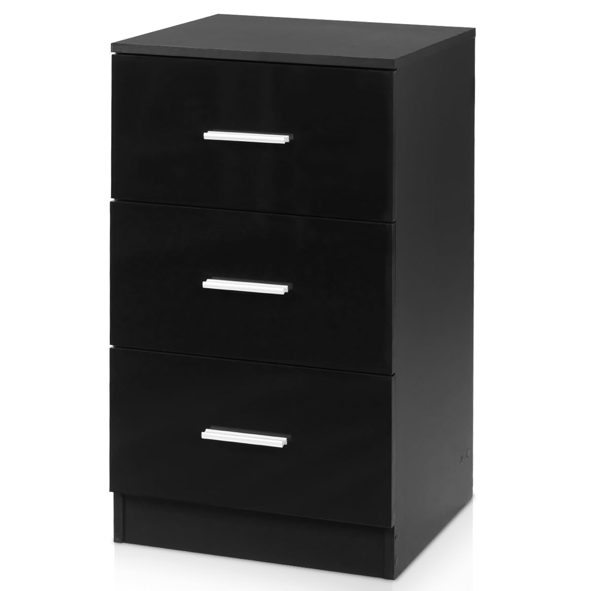CASART Chest of Drawers, Wooden Storage Cabinet with 3 Drawers & Metal Handles, Bedside Table Dresser for Bedroom Living Room Hallway Office (High-Gloss Surface, 1 Pack, Black) — image 1