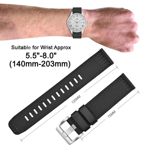 ANNEFIT Quick Release Watch Bands 26mm, Military Nylon Watch Strap for Men, Heavy Duty Stainless Steel Brushed Silver Buckle (Black) by ANNEFIT - Used condition - Image 4